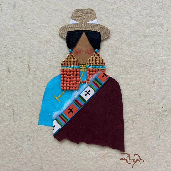 Nomad of Amdo (lady) Paper Collage Art (paper, chocolate wrapper, tape) 21 x 29.7 cm 2021