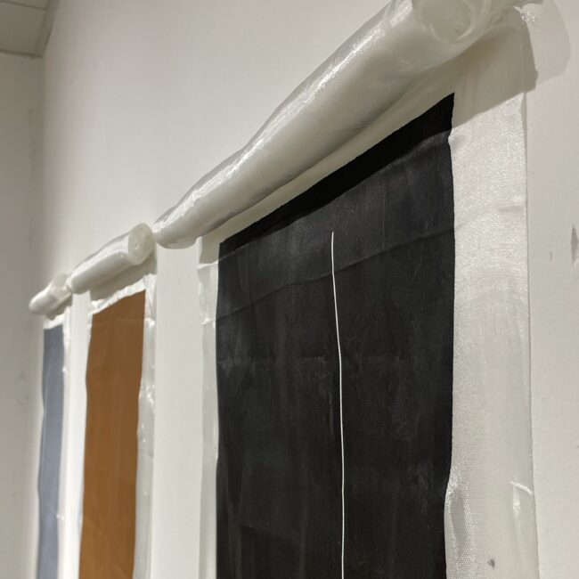 Common Hour 2023 Mixed media on silk “Upcycle Khata Scarf” 19 x 72 inches